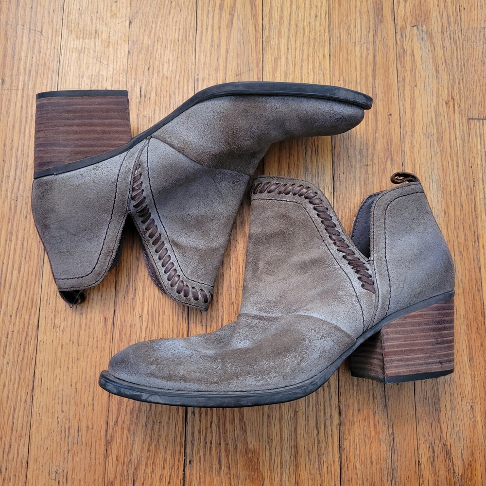 OTBT 6M Ankle Boots Taupe Leather Suede Booties Whipstitch VENTURE Distressed